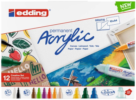 Edding Acrylic Paint Markers - Creative Set - Basic Colours (Pack of 12)