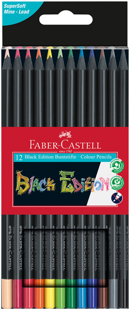Faber-Castell Black Edition Colouring Pencils - Assorted Colours (Pack of 12)