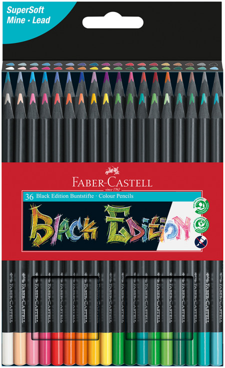 Faber-Castell Black Edition Colouring Pencils - Assorted Colours (Pack of 36)