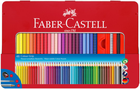Faber-Castell Colour Grip Pencils - Assorted Colours (Tin of 48)