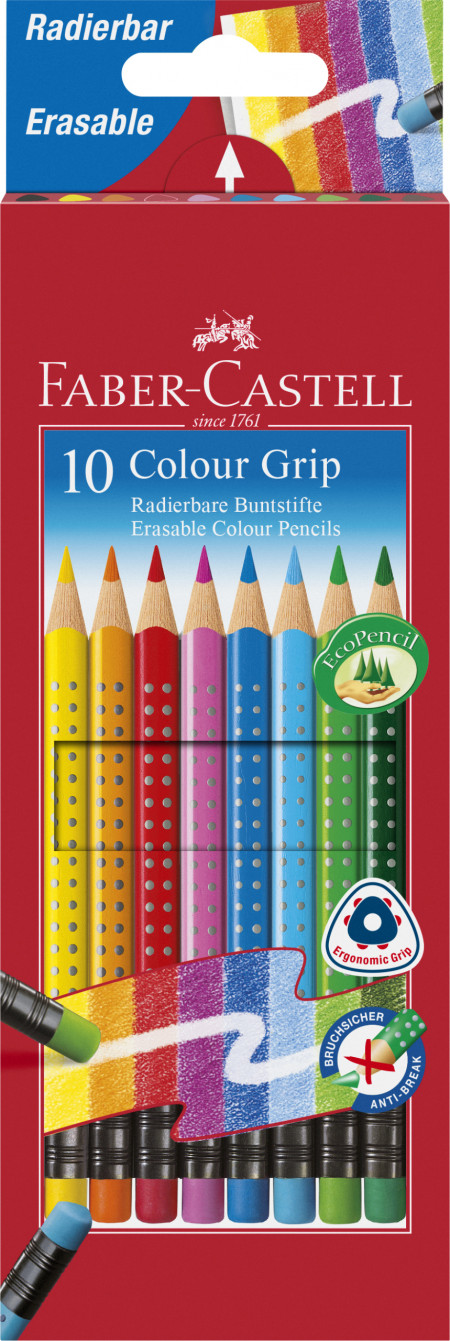 Faber-Castell Colour Grip Erasable Pencils - Set of 10