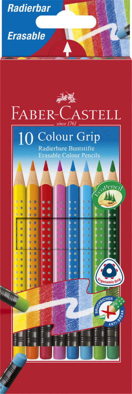 Faber-Castell Colour Grip Erasable Pencils - Set of 10