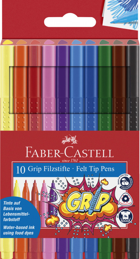 Faber-Castell Grip Colour Fibre-Tip Marker Pen - Set of 10