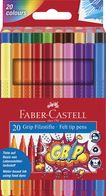 Faber-Castell Grip Colour Fibre-Tip Marker Pen - Set of 20