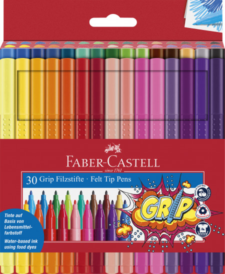 Faber-Castell Grip Colour Fibre-Tip Marker Pen - Set of 30
