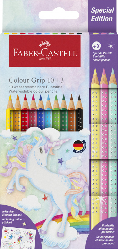 Faber-Castell Grip Coulour Pencils - Unicorn (Pack of 10) + 3 Pastel