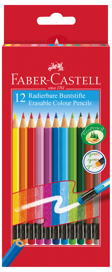 Faber-Castell Erasable Colouring Pencils - Assorted Colours (Pack of 12)