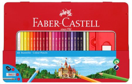 Faber-Castell Hexagonal Colouring Pencils - Assorted Colours (Tin of 48)