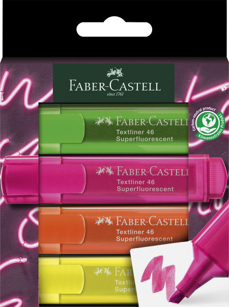Faber-Castell Textliner 46 Highlighter - Neon (Wallet of 4)