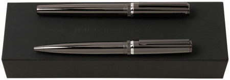 Hugo Boss Gear Fountain & Ballpoint Pen Set - Gunmetal Chrome Trim