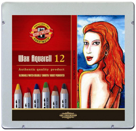 Koh-I-Noor 8282 Wax Aquarell Coloured Pencils - Assorted Colours (Tin of 12)