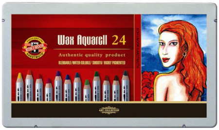 Koh-I-Noor 8284 Wax Aquarell Coloured Pencils - Assorted Colours (Tin of 24)