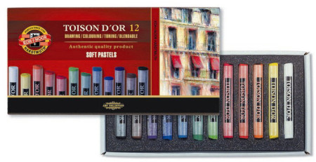 Koh-I-Noor 8512 Artist's Round Dry Chalks - Assorted Colours (Pack of 12)