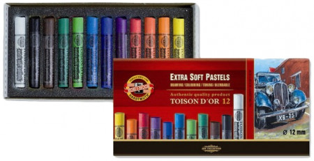 Koh-I-Noor 8552 Artist's Extra Soft Round Dry Chalks - Assorted Colours (Pack of 12)