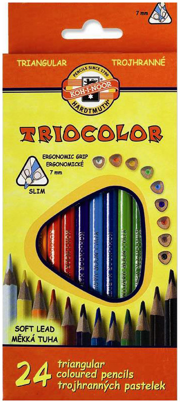 Koh-I-Noor 3134 Triangular Coloured Pencils - Assorted Colours (Pack of 24)