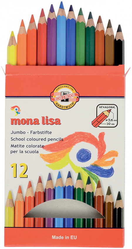 Koh-I-Noor 3372 Mona Lisa Jumbo Coloured Pencils - Assorted Colours (Pack of 12)