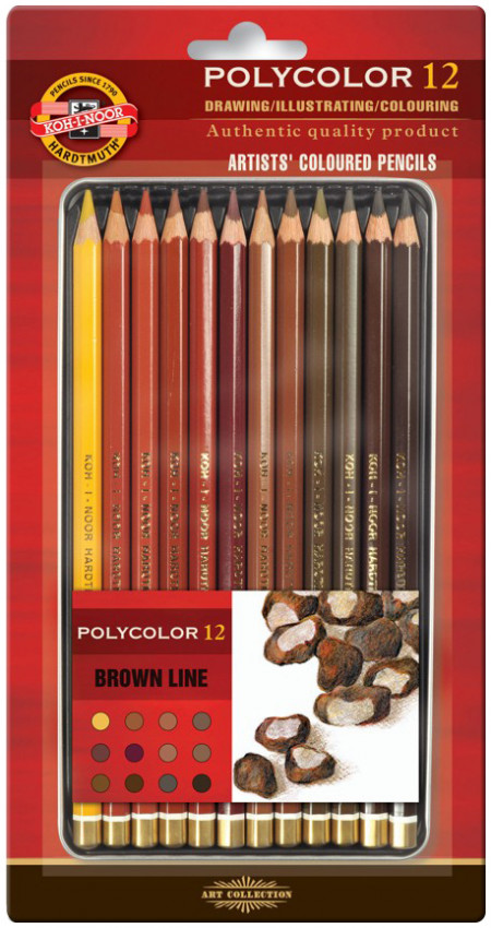 Koh-I-Noor 3822 Coloured Pencils - Assorted Brown Colours (Blister Tin of 12)