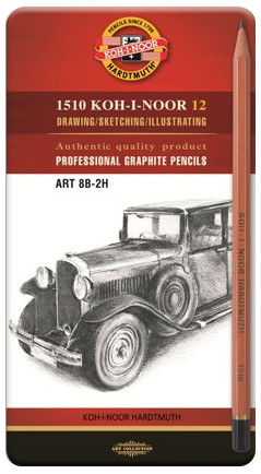 Koh-I-Noor 1512 Graphite Pencils - 8B to 2H (Tin of 12)