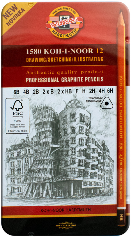 Koh-I-Noor 1582 Triangular Graphite Pencils - 6B to 6H (Tin of 12)