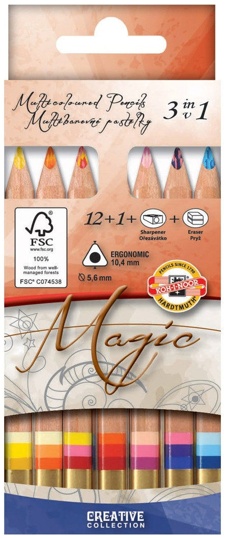 Koh-I-Noor 3404N Jumbo Triangular Magic Coloured Pencils - Assorted Colours (Pack of 13)