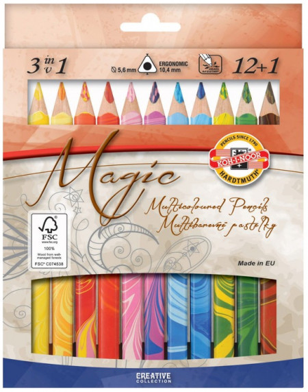 Koh-I-Noor 3408 Jumbo Special Coloured Magic Pencils - Assorted Colours with Blender (Pack of 12)