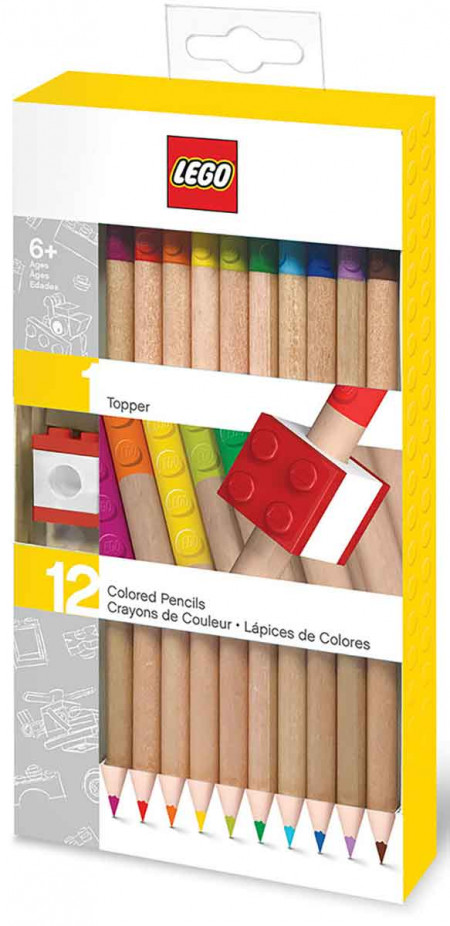 Lego Colouring Pencils with Brick Topper - Assorted Colours (Pack of 12)