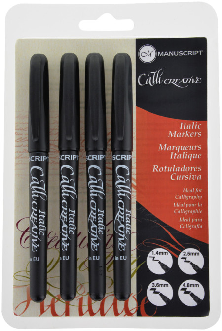 Manuscript Calligraphy Marker Pen - Assorted Tip Sizes - Black (Pack of 4)