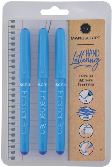 Manuscript Fineliner Pens - Blue (Triple Pack)