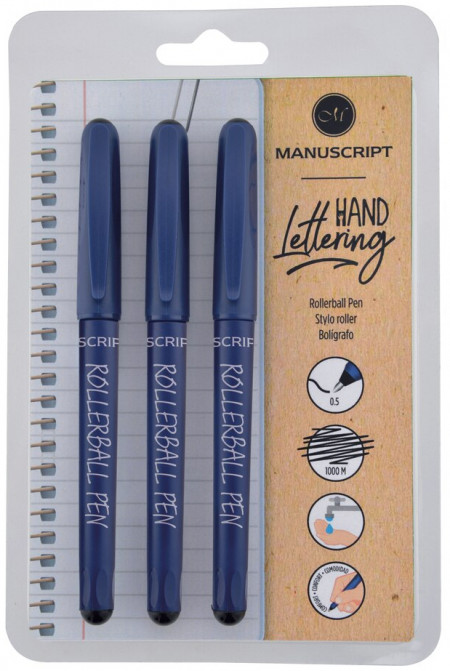Manuscript Rollerball Pens - Blue (Triple Pack)
