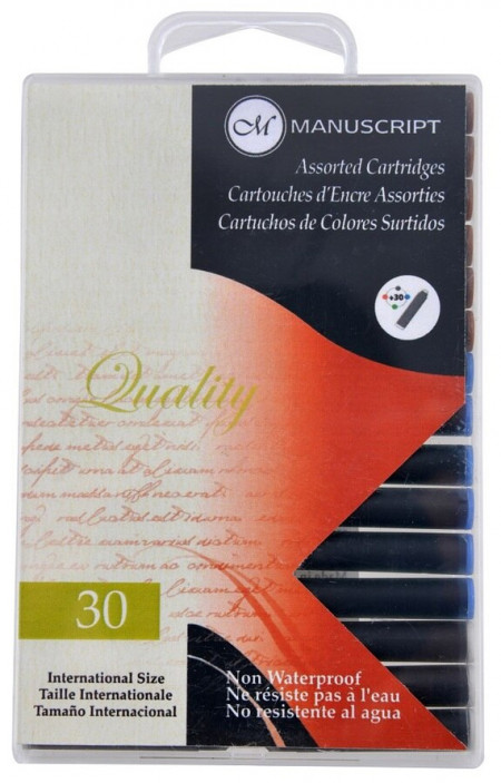 Manuscript Pack of 12 Creative Ink Cartridges for Fountain Pens in 9 Assorted Colours 