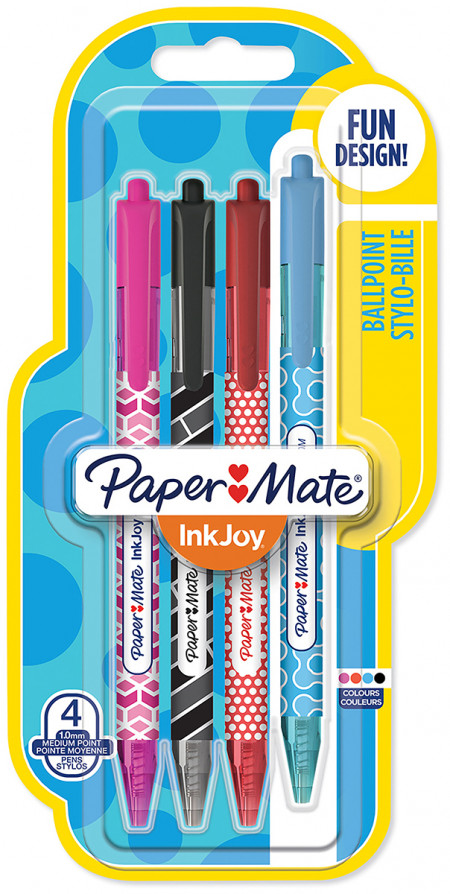 Paper Mate stylo bille InkJoy 100 avec capuchon, blister de 4