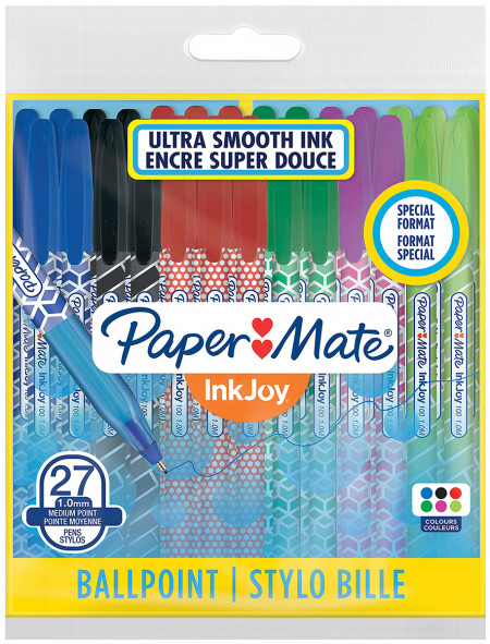 Papermate Inkjoy Wrap 100 Capped Ballpoint Pen - Medium - Fun Colours (Pack of 27)