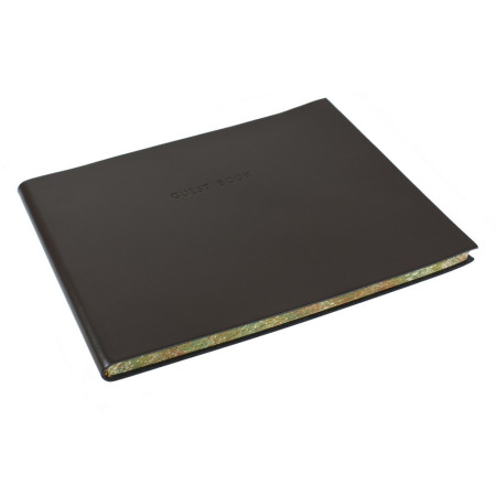 Papuro Torcello Leather Visitors Book - Brown with Marbled Edges