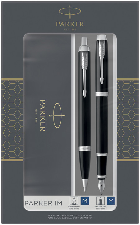Parker IM fountain & Ballpoint Pen Gift Set - Gloss Black Chrome Trim