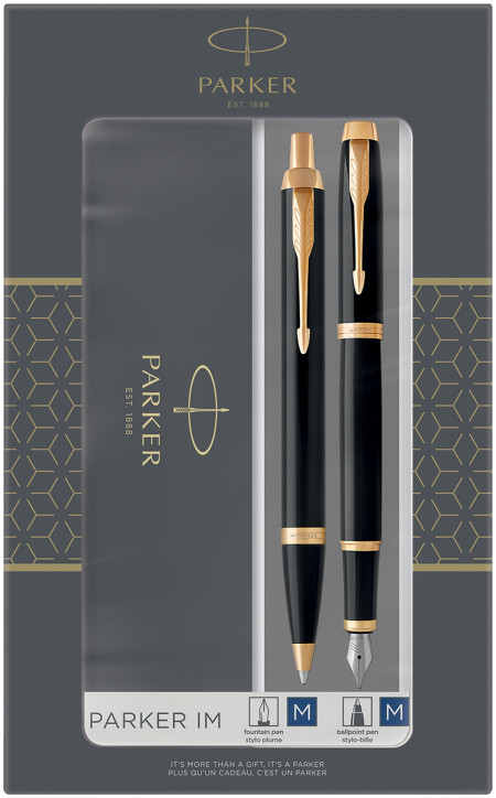 Parker IM Fountain & Ballpoint Pen Gift Set - Gloss Black Gold Trim