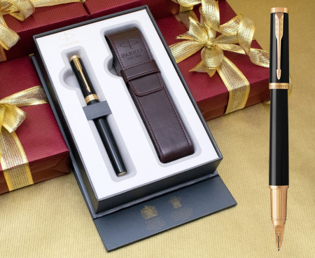 Parker Ingenuity Large - Black Lacquer Gold Trim in Luxury Gift Box with Free Pen Pouch