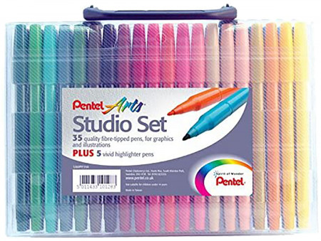 Pentel Arts Studio Fibre Tip Pen Set (Wallet of 35)