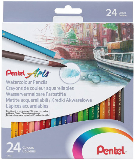 Pentel Arts Watercolour Pencils - Assorted Colours (Set of 24)