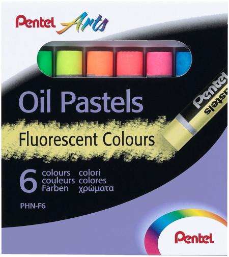 Pentel Arts Oil Pastels - Assorted Fluorescent Colours (Pack of 6)