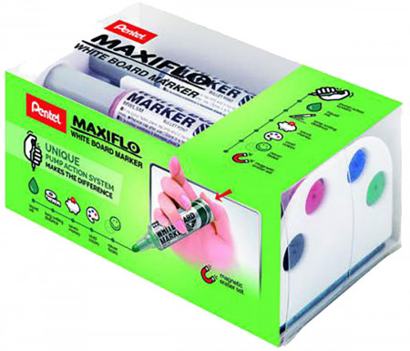Pentel Maxiflo Whiteboard Markers & Eraser Set - Bullet Tip