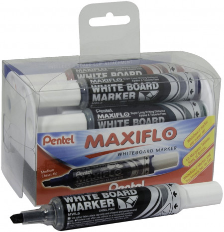 Pentel Maxiflo Whiteboard Markers & Eraser Set - Chisel Tip