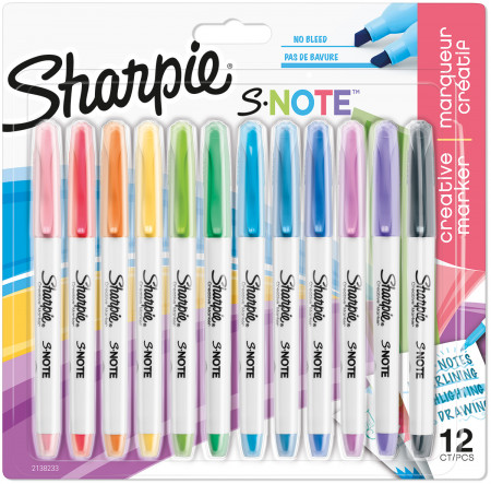 Sharpie S Note Markers - Assorted Colours (Blister of 12)