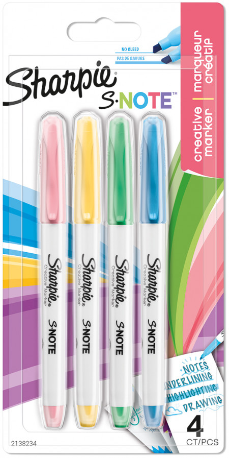 Sharpie S Note Markers - Assorted Colours (Blister of 4)