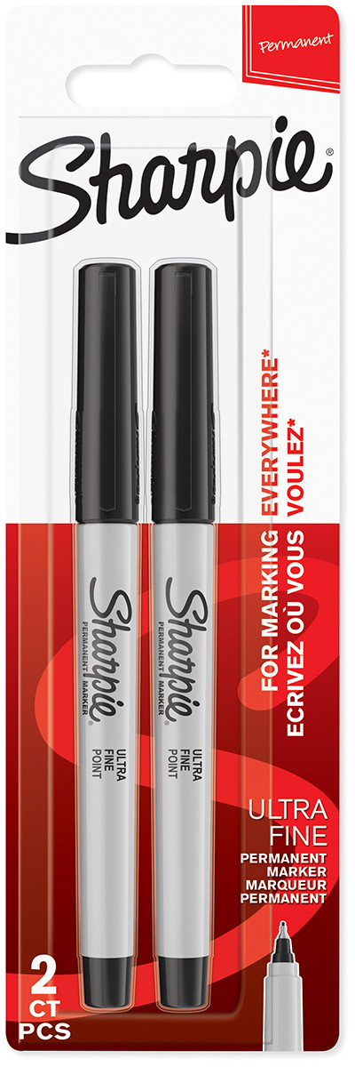 Sharpie Ultra Fine Marker Pens - Black (Blister of 2)