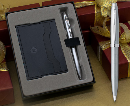 Sheaffer 100 Ballpoint Pen - Brushed Chrome Nickel Trim in Luxury Gift Box with Card Wallet