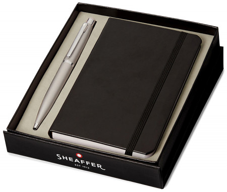 Sheaffer VFM Ballpoint Pen Gift Set - Strobe Silver Chrome Trim with A6 Notebook