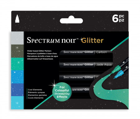 Spectrum Noir Glitter Markers - Cool Elements (Pack Of 6)