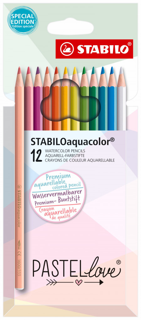 STABILOaquacolor Aquarellable Colouring Pencil  - Pastellove Set - Pack of 12 - Assorted Colours