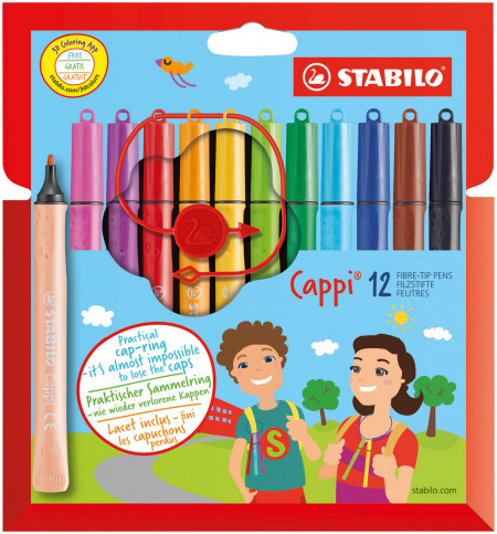 STABILO Cappi Fibre Tip Pens - Assorted Colours (Pack of 12)