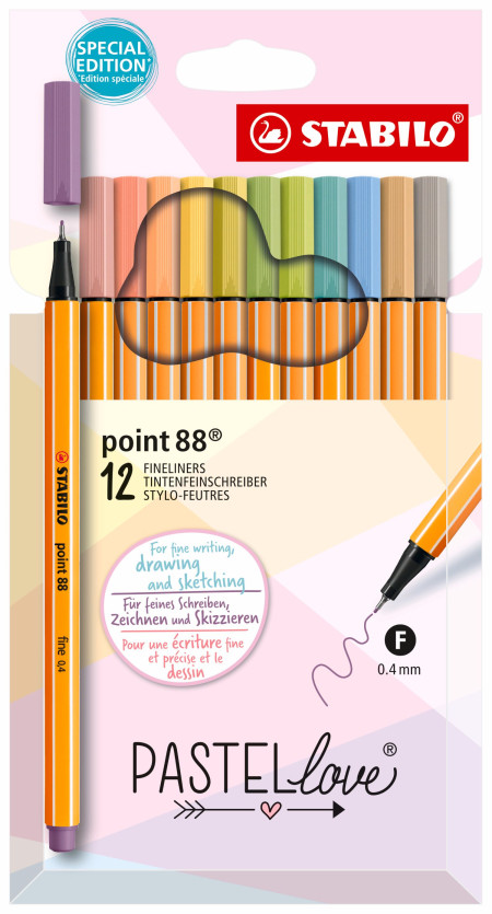 STABILO point 88 Fineliner - Pastellove Set - Pack of 12 - Assorted Colours